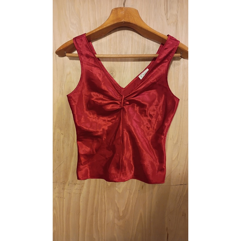 Cinema Etoile Red Satin V-Neck Camisole Top Cinched Bust Goth Glamour Holiday XS